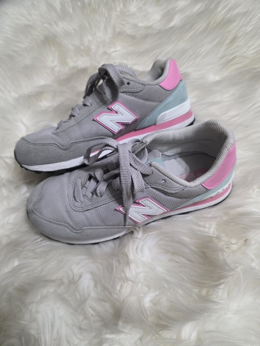 New Balance Gray Sneakers with Pink & Light Blue Accents